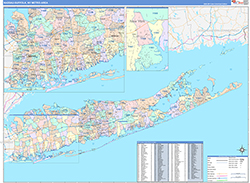 Nassau-Suffolk Metro Area Wall Map Color Cast Style 2026
